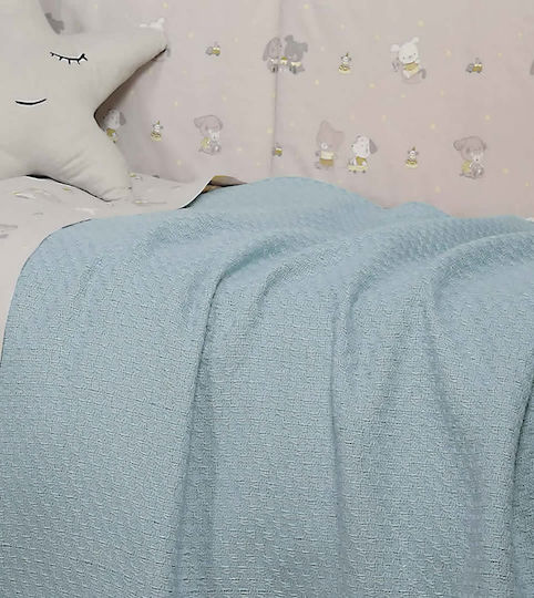 Nef-Nef Homeware Blanket Cot Smooth Cotton Blue 150x110cm