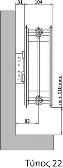 Linea VZ External Loop Panel Radiator Body Double-column 22/600/2000 3932kcal/h