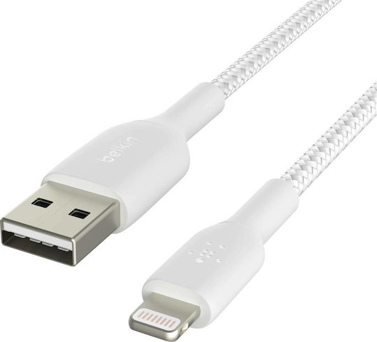 Belkin Coated Mfi Cert USB-A to Lightning Cable 12W White 1m (CAA002bt1MWH)