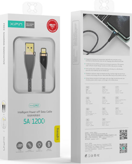 Xipin LX43 Braided USB-A la Cablu Lightning Negru 1m