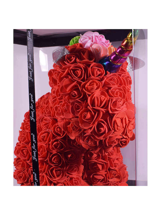 Unicorn din Trandafiri Artificiali Red 38cm în cutie Giftland