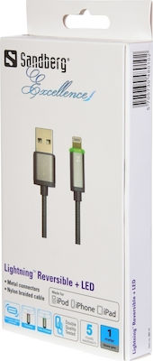 Sandberg Braided LED USB to Lightning Cable Γκρι 1m (480-10)
