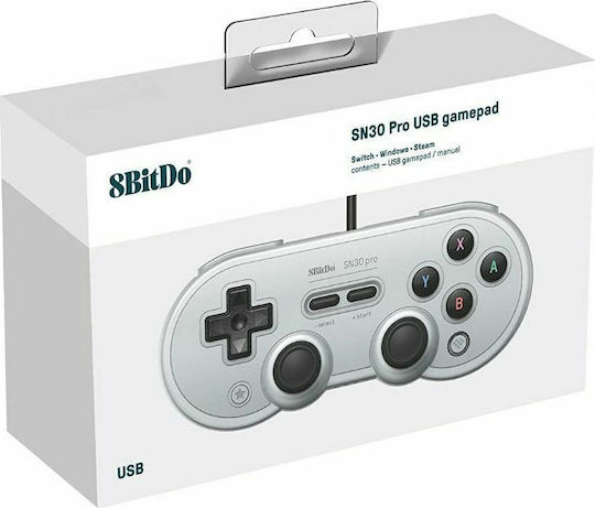 8Bitdo SN30 Pro Ενσύρματο Gamepad για PC / Switch Gray Edition