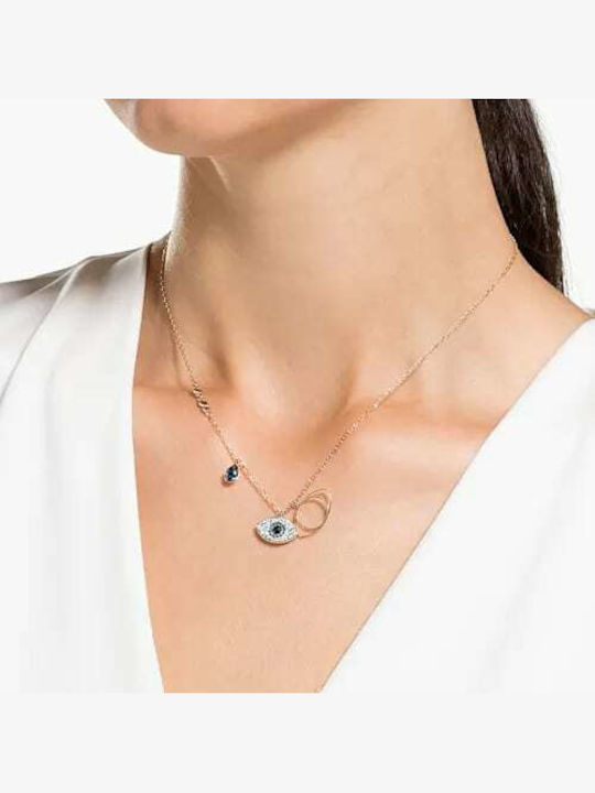 Swarovski Symbolic Evil Eye Κολιέ Ματάκι με Ροζ Επιχρύσωση Μπλε