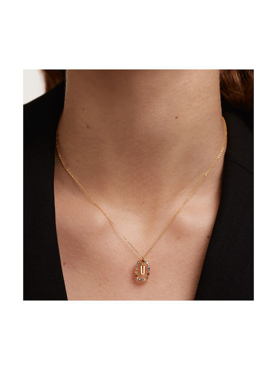 P D Paola Letter Collection "U" Necklace Monogram "U" from Gold Plated Silver with Pearls & Zircon