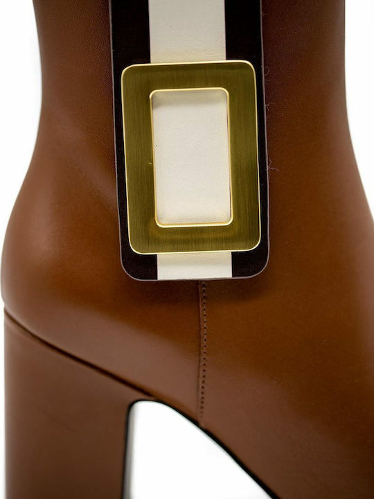 Diego Leather Women's Ankle Boots with High Heel Brown