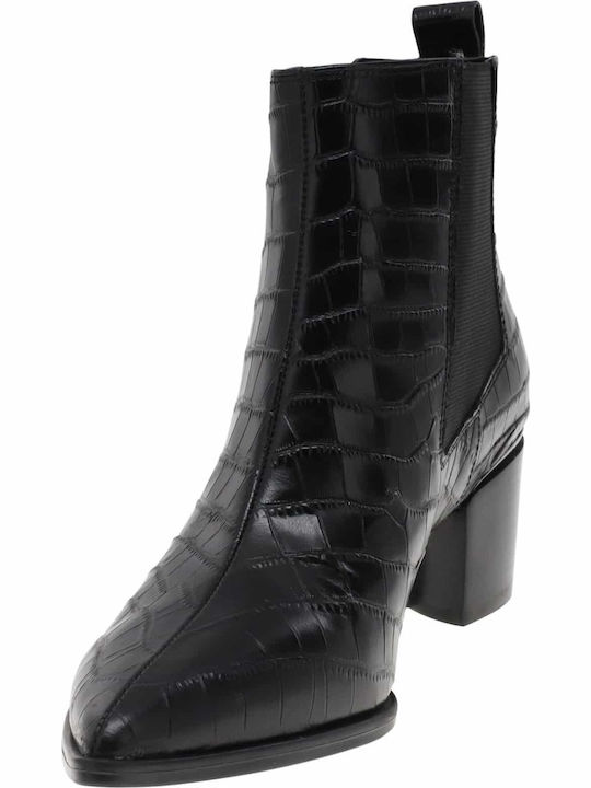 Honor8 Leather Women's Chelsea Boots with Medium Heel Black Croco
