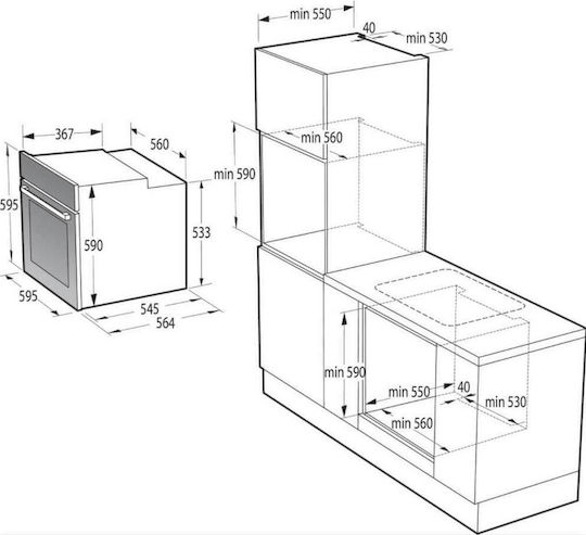 Gorenje Φούρνος άνω Πάγκου 77lt Π59.5εκ. Inox