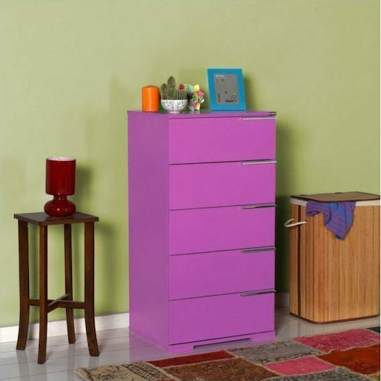 Wooden Bedroom Chest of Drawers Side with 5 Drawers Purple 60x44x108cm