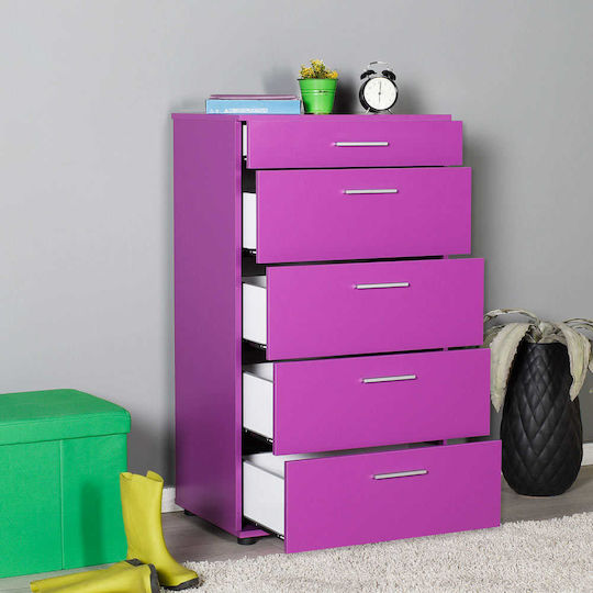 Wooden Bedroom Chest of Drawers Side with 5 Drawers Purple 60x44x108cm