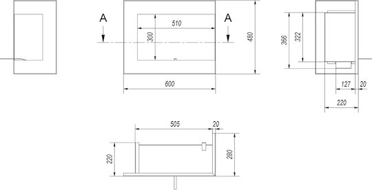 Kratki Delta P 600 Tuv Indoor Wall Mounted Bioethanol Fireplace Black 60x28x48cm