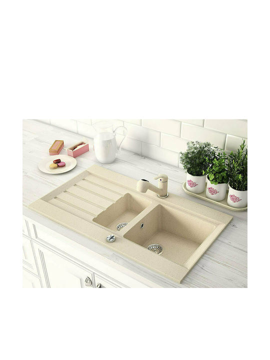 Ferro Freya Μπαταρία Κουζίνας Πάγκου με Ντουζ Granite Beige