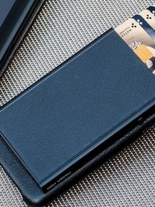 Click & Slide Δερμάτινο Ανδρικό Πορτοφόλι Καρτών με RFID και Μηχανισμό Slide Μαύρο