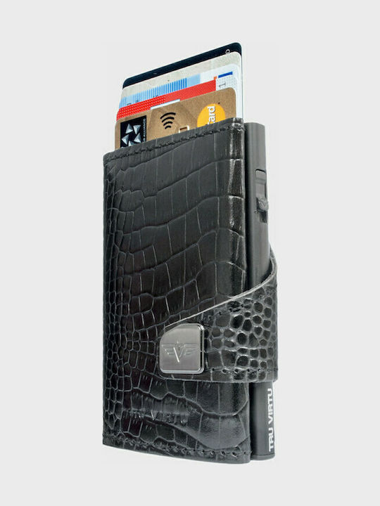 Click & Slide Leather Men's Wallet Cards with RFID and Slide Mechanism Black
