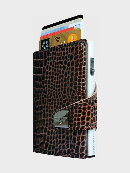 Click & Slide Δερμάτινο Ανδρικό Πορτοφόλι Καρτών με RFID και Μηχανισμό Slide Καφέ