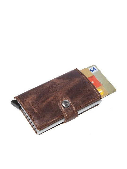 Miniwallet Vintage Δερμάτινο Ανδρικό Πορτοφόλι Καρτών με RFID και Μηχανισμό Slide Grey / Black