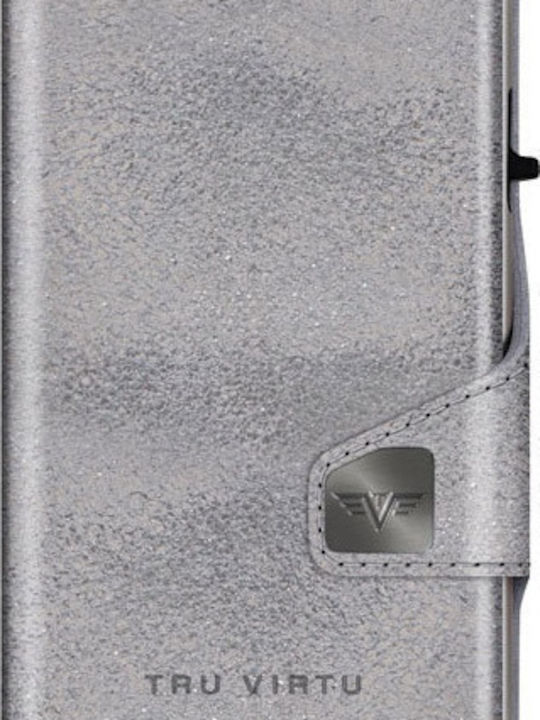 Click & Slide Leather Men's Wallet Cards with RFID and Slide Mechanism Silver