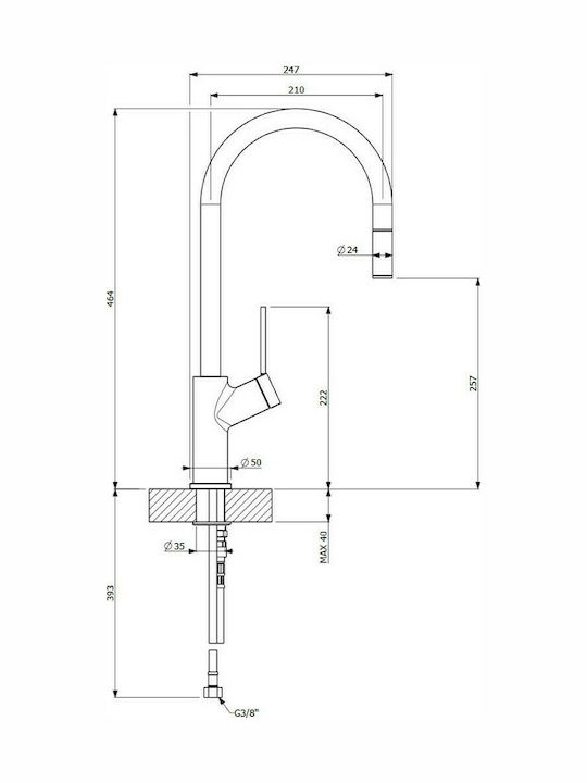 Carron Phoenix Piza 22780 Ψηλή Μπαταρία Κουζίνας Πάγκου με Ντουζ Chrome