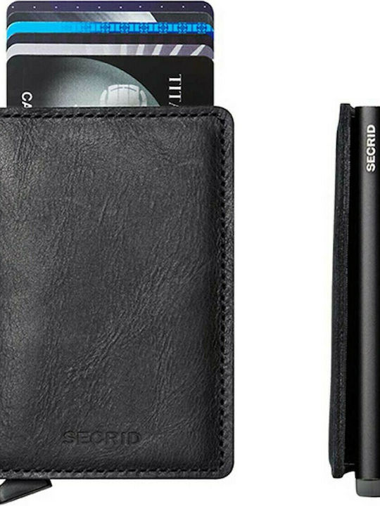 Slimwallet Vintage Leather Men's Wallet Cards with RFID and Slide Mechanism Black