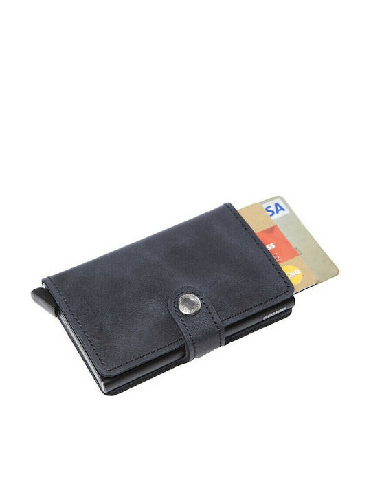 Miniwallet Vintage Δερμάτινο Ανδρικό Πορτοφόλι Καρτών με RFID και Μηχανισμό Slide Μαύρο