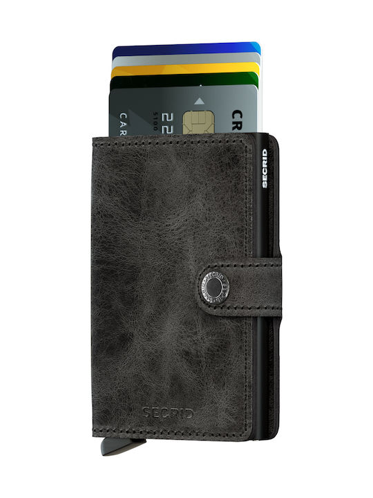 Miniwallet Vintage Δερμάτινο Ανδρικό Πορτοφόλι Καρτών με RFID και Μηχανισμό Slide Μαύρο