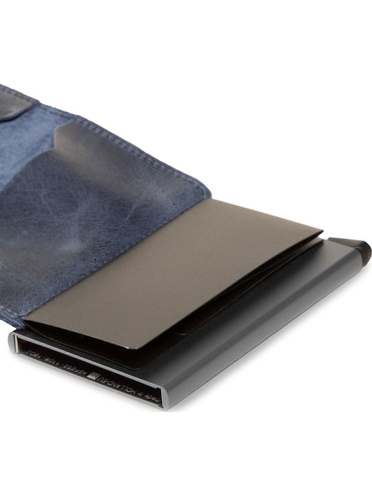 Miniwallet Vintage Δερμάτινο Ανδρικό Πορτοφόλι Καρτών με RFID και Μηχανισμό Slide MV-Blue