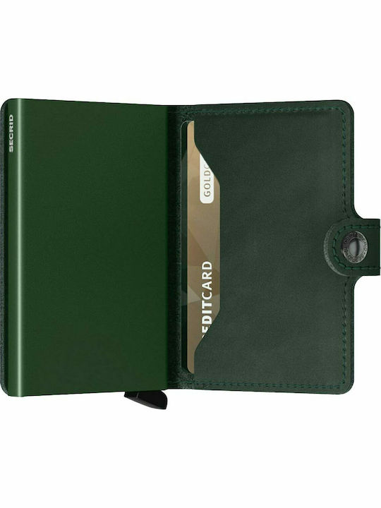 Miniwallet Leather Men's Wallet Cards with RFID and Slide Mechanism Original Green