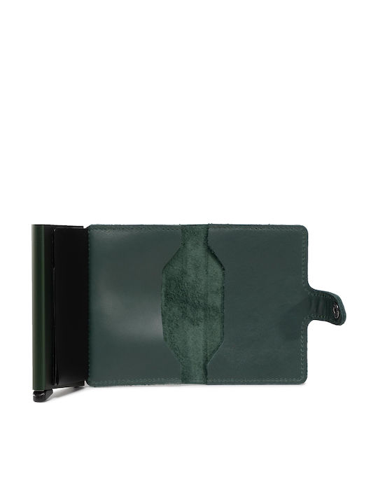 Miniwallet Leather Men's Wallet Cards with RFID and Slide Mechanism Original Green