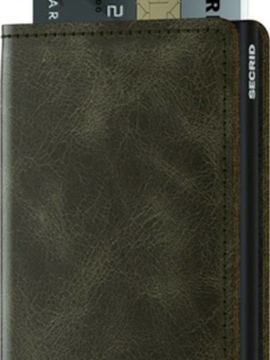 Slimwallet Vintage Portofel bărbătesc Carduri cu RFID și mecanism Slide Verde