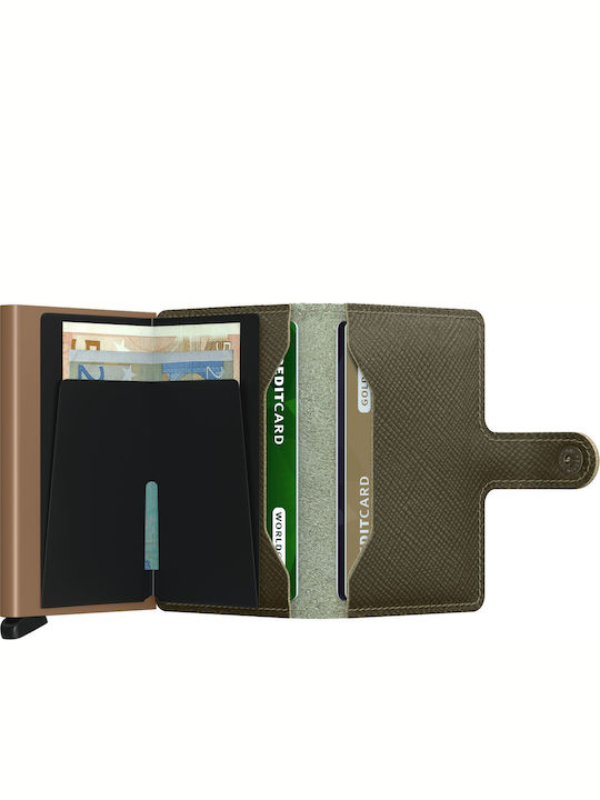 Miniwallet Leather Men's Wallet Cards with RFID and Slide Mechanism Khaki