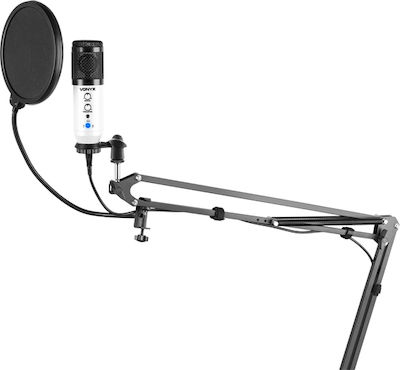 Vonyx Condenser USB Microphone CM320 Shock Mounted/Clip On for Voice Set In White Colour