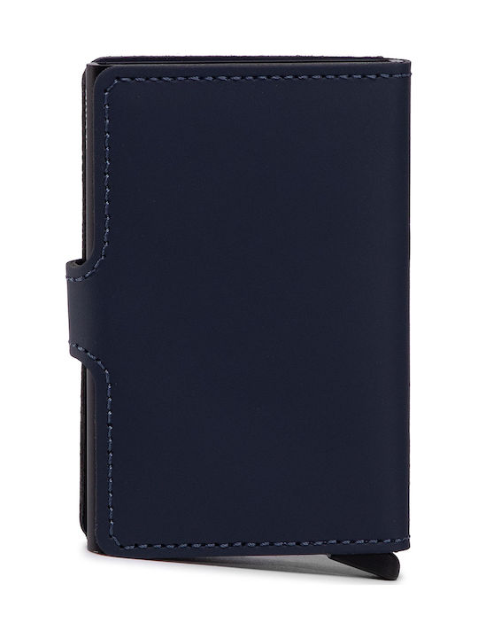 Miniwallet Matte Portofel bărbătesc Carduri cu RFID și mecanism Slide Albastru