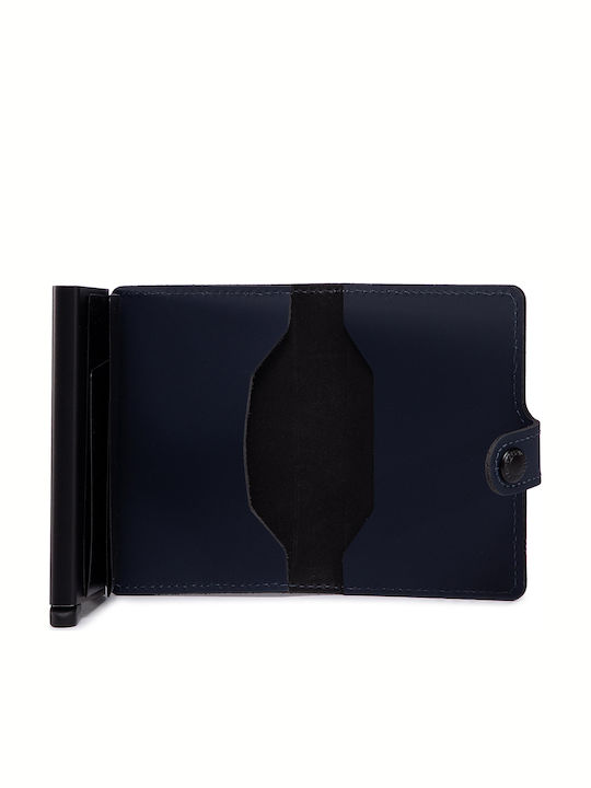 Miniwallet Matte Portofel bărbătesc Carduri cu RFID și mecanism Slide Albastru