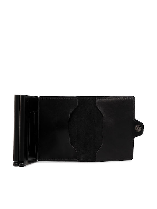 Twinwallet Vintage Leather Men's Wallet Cards with RFID and Slide Mechanism Total Black