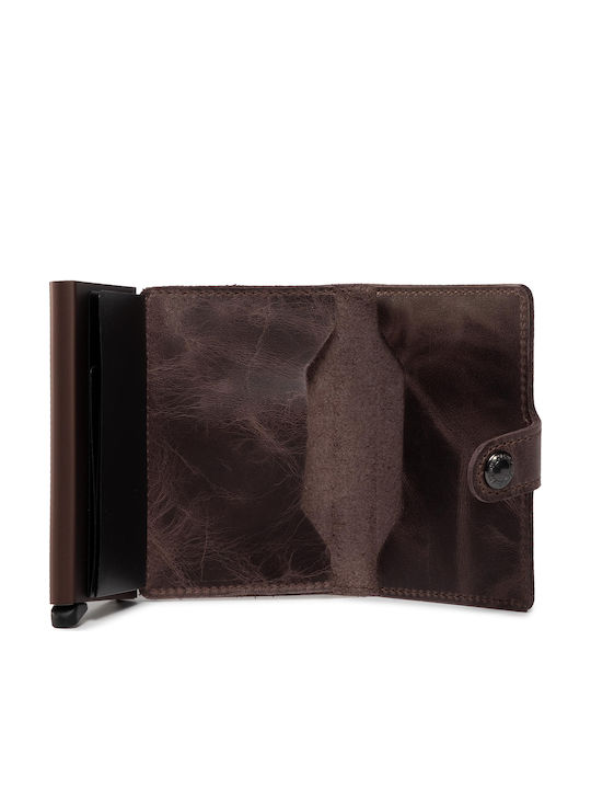 Miniwallet Vintage Δερμάτινο Ανδρικό Πορτοφόλι Καρτών με RFID και Μηχανισμό Slide Καφέ