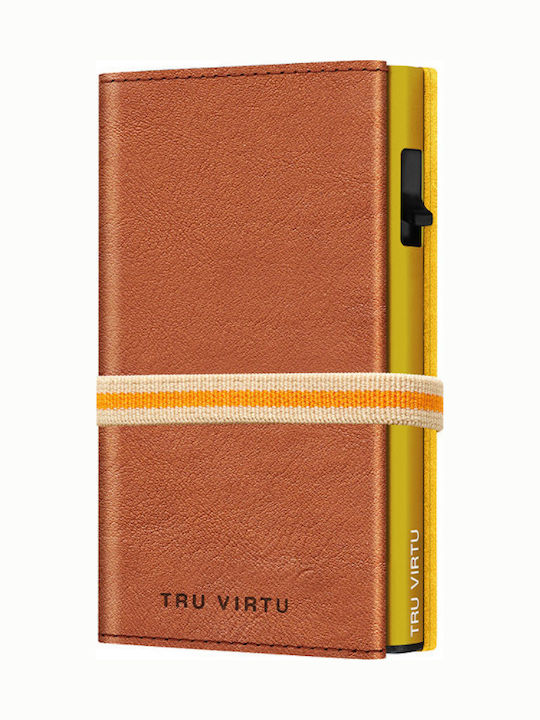 Click Slide Strap Leather Men's Wallet Cards with Slide Mechanism Tabac Brown