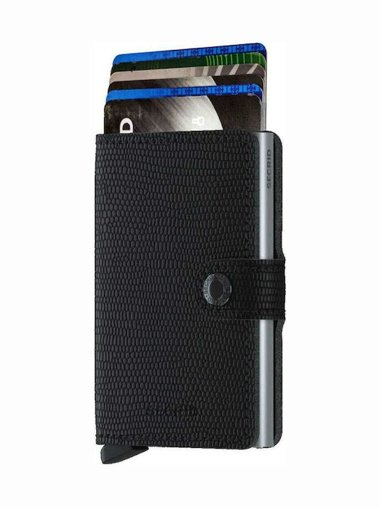 Miniwallet Rango Δερμάτινο Ανδρικό Πορτοφόλι Καρτών με RFID και Μηχανισμό Slide Μαύρο