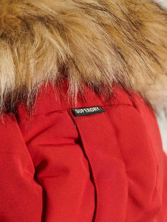 Code Everest Women's Long Parka Jacket for Winter with Detachable Hood Red