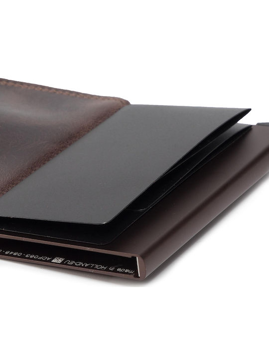 Slimwallet Vintage Leather Men's Wallet Cards with RFID and Slide Mechanism Brown