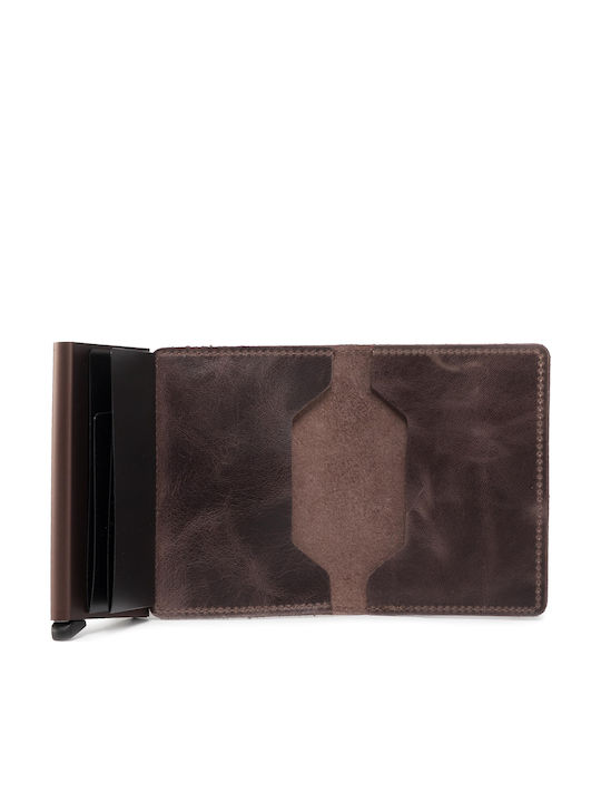 Slimwallet Vintage Leather Men's Wallet Cards with RFID and Slide Mechanism Brown