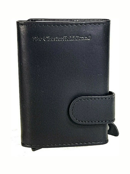Leicester Leather Men's Wallet Cards with RFID and Slide Mechanism Black