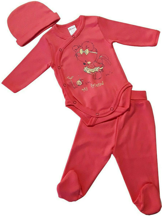 Beboulino Baby Bodysuit Set Long-Sleeved with Pants Coral