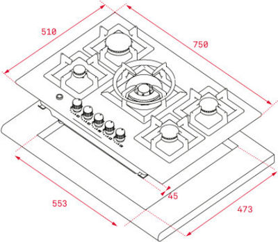 Teka EFX 70.1 5G AI AL DR 112610012 Gas-Kochfeld autonom Edelstahl 75x51εκ.