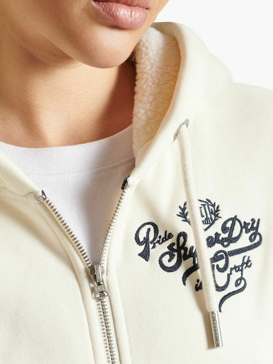 Pride In Craft Long Women's Sweatshirt Jacket Hooded Ecru