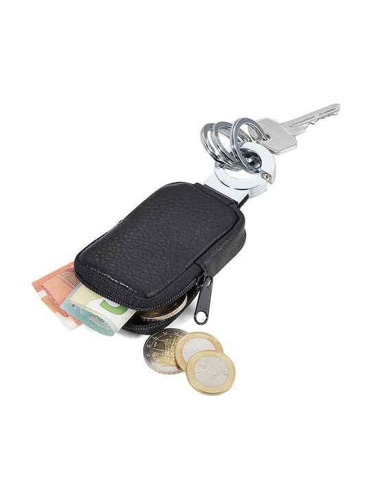 Troika Μπρελόκ Πορτοφόλι Pocket Click Δερμάτινο Μαύρο
