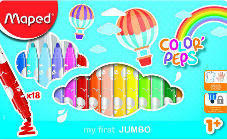 Maped Color'Peps My First Jumbo Μαρκαδόροι Ζωγραφικής 5.9mm Χονδροί, Πλενόμενοι Σετ 18 χρώματα