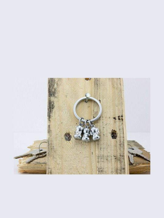 Troika Keychain Three Monkeys Metallic Silver