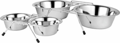 Pet Camelot Stainless Bowls Dog Food & Water Silver with Base 2x1500ml 6082