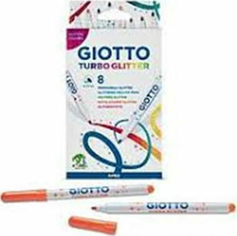 Giotto Turbo Glitter Μαρκαδόροι Ζωγραφικής 2.8mm Λεπτοί, Πλενόμενοι, με Glitter Σετ 8 χρώματα