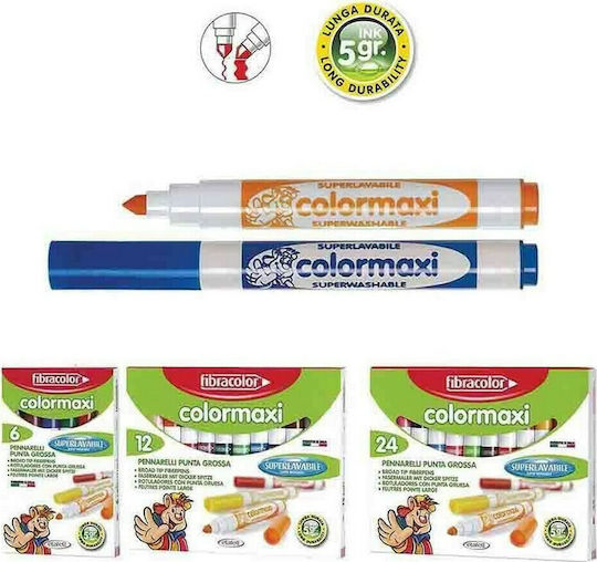 Fibracolor Colormaxi Washable Drawing Markers 6mm Thick Set 24pcs